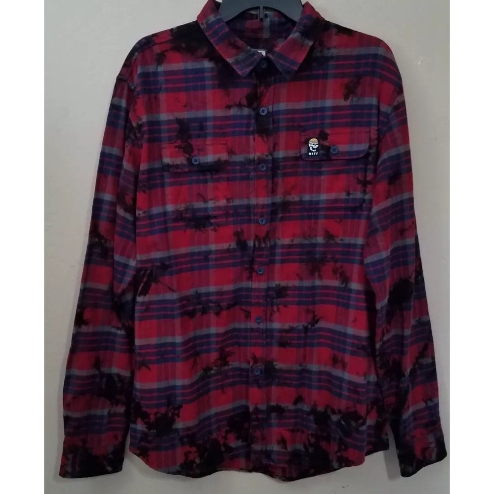 Neff Flannel Long Sleeve Shirt Men size Large L Burger Boys Red Plaid